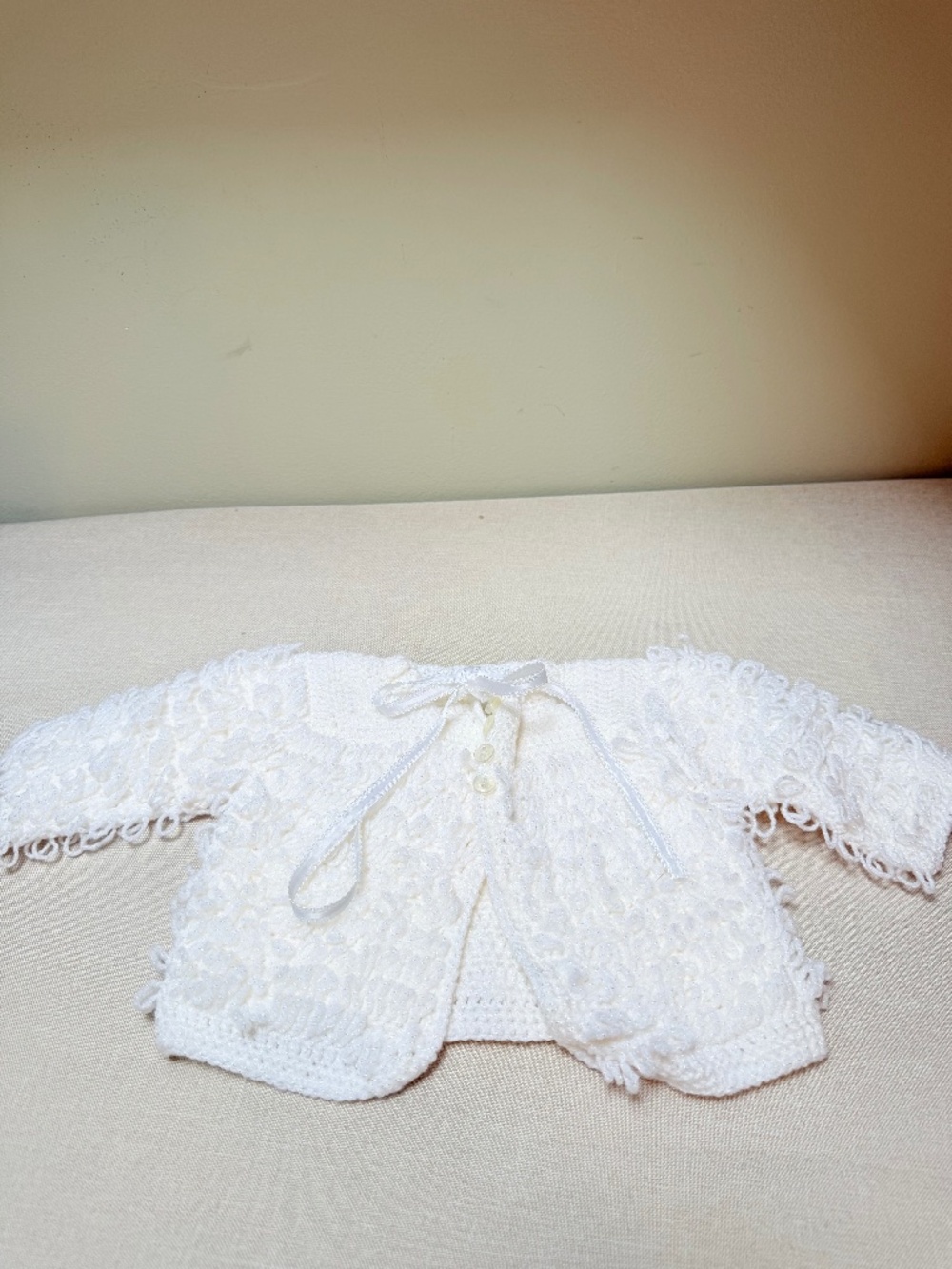 Hand Knitted Baby White Loop Cardigan Sweater